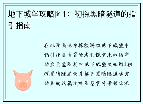 地下城堡攻略图1：初探黑暗隧道的指引指南